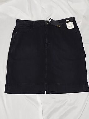 NWT Lee Black Denim Midi Skirt Size 14